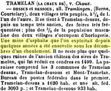 Extrait du dictionnaire géographique et statistique de la Suisse, tome second, Marc Lutz, 1861.